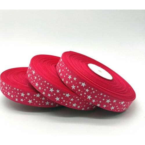 5 Yards/lot 1Inch (25mm)Wide Deep rose Printing Stars Grosgrain Ribbon Hair Bow/Christmas/wedding DIY Sewing Craft