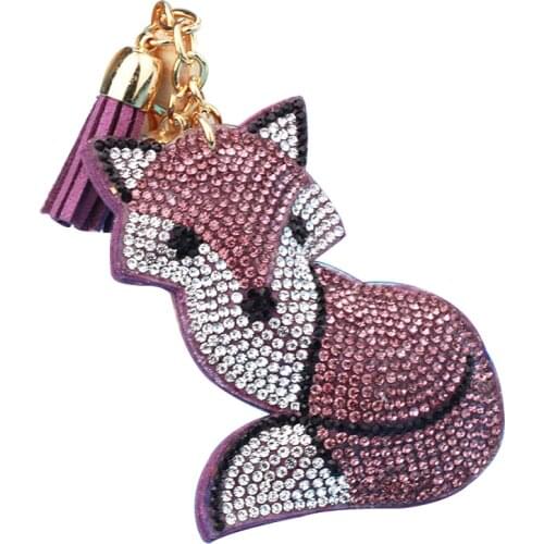 Cute Fox Crystal Pendant Car Keychain For Women Men Rhinestone Key Ring Holder Pearl Key Chains Charm Bag Jewelry Gifts