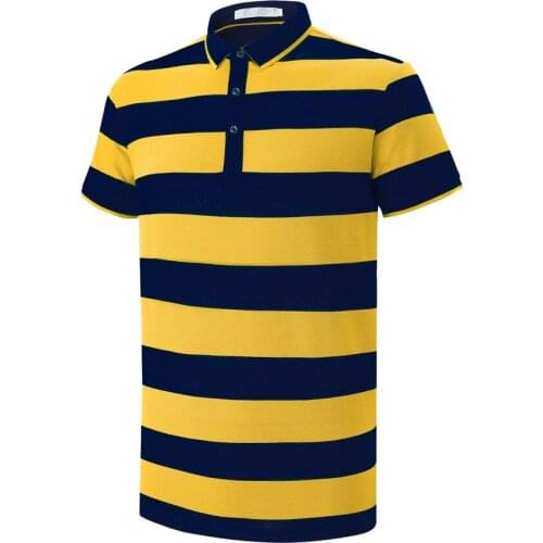 G8502 Striped Polo T Shirt For Men In Cotton Viscose Polyester Fabric Casual Office Yarn Dyed Jacquard Clothes With Short Sleeve