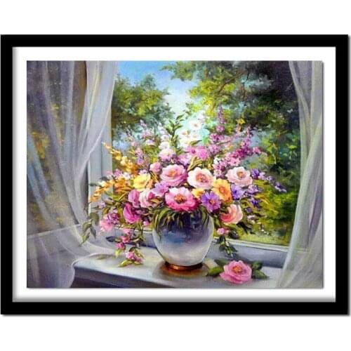 HOT!!Window sill flowers Pattern Diamond Embroidery DIY Needlework Diamond Painting Cross Stitch 5D Rhinestones Painting DF022