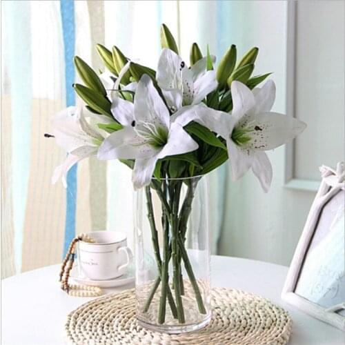 DIY Simulation Lily Wedding Bride Fake Flower Holding Flower Bouquet Plant White Lily Family Party Decoration