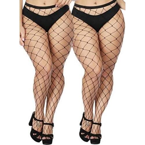 Shengrenmei 2Piece Sexy Tights for women Fishnet Pantyhose Lady Black Elastic Transparent Plus Size Lingerie Thigh High Hosiery