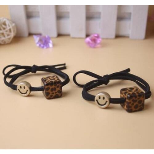 Party Favors Hot Sell fashion leopard square smiley net red head rope hair ring wild simple cute horsetail rubber band