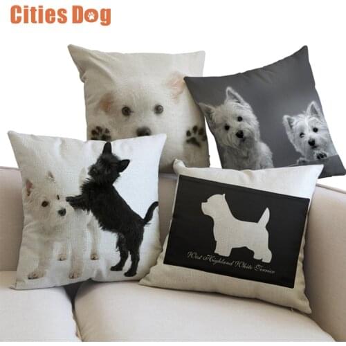 Animal dog linen Pillowcase Cushion cover West Highland White Terrier Hepburn wedding decoration supplies car sofa Pillow case