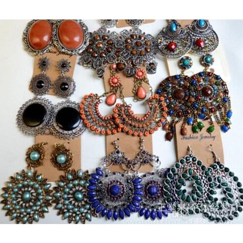 Fashion Colored Exaggerated Long Section Jewelry Earring Bohemian Tassel Gemstone Earrings Cheap Mix Wholesale Free Shipping