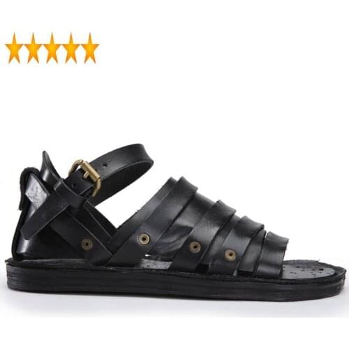 Genuine 2021 Brand Design Men Leather Beach Gladiator Summer Confortable Breathable Slippers Sandals Retro Flat Shoes