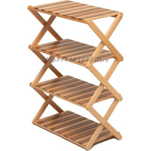 Outdoor Camping Solid Wood Shelf Four Layer Storage Portable Storage Rack Kitchen Rack Wild Dining Table Flower Rack Bookshelf