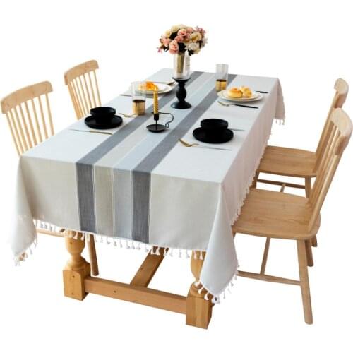 Striped tablecloth party stitching fringed cotton decoration table cover and linen dust table mat