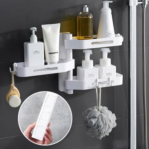 Adhesive Bathroom Shelf Rotating Wall Mounted Corner Suction Makeup Organizer Rack Storage In The Kitchen Sponge Napkin Holder
