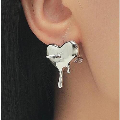 Melting Heart Earrings One Arrow Pierced Heart Stud Earrings For Women Earing Jewelry Earings Gold Silver Color Earring Kolczyki