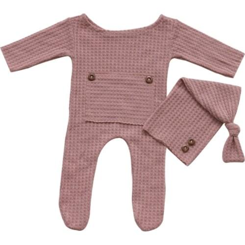 P31B 2 Pcs Baby Hat Bodysuit Set Newborn Photography Props Knitted Long Tail Cap Romper Jumpsuit Kit Infants Photo Shooting