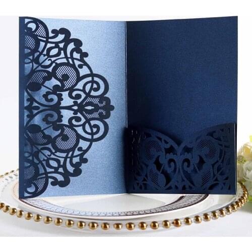 50Pcs/Lot Wedding Invitations Mariage Announcement Paper Hollow Laser Cut Business Greeting Card Party Supply