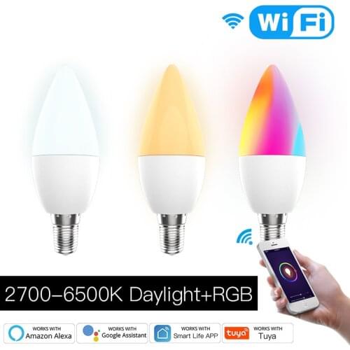 Smart WiFi LED Bulb RGB 2700-6500K C+W 4.5W Dimmable Smart Life Tuya APP Remote Control Light Bulb Work with Alexa/Google Home