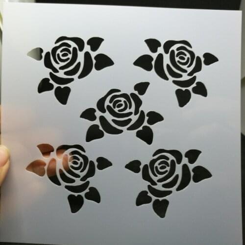 13*13 Five Roses Layering Stencils for Diy scrapbook/photo album Decorative Embossing coloring,painting stencil,home decor