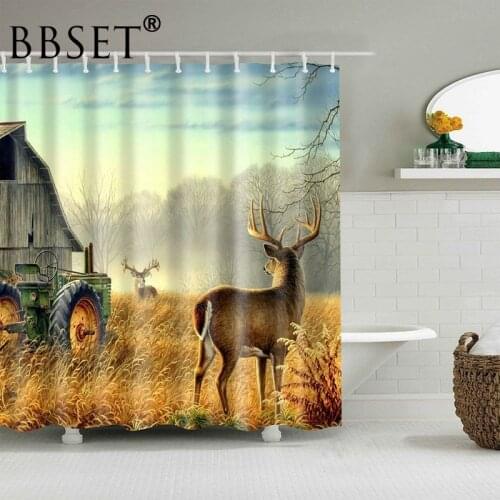 Funny Animals Shower Curtain Two Sika Deer In The Farm Pattern Waterproof Multi-size Douchegordijn Bathroom Decor with 12 Hooks