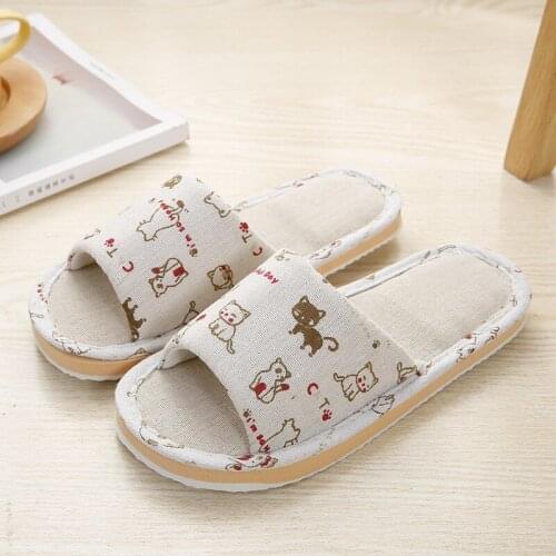 Ladies soft linen house slippers light neutral bedroom herringbone drag spring and autumn