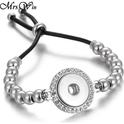 New Snap Button Jewelry Beaded Leather Snap Bracelet Fit 18mm Metal Snap Button Adjustable Bracelets for Women