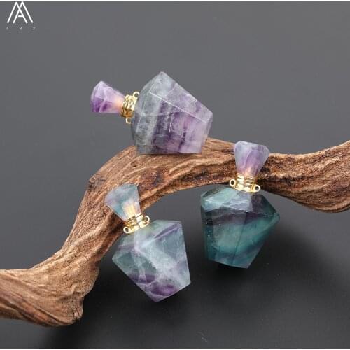 Natural Rainbow Fluorite Hexagonal Perfume Bottle Pendant Necklace Women Natural Stone Diffuser Healing Jewelry EF-DG-100AMGE