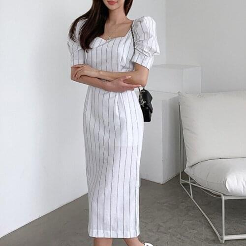 New arrival fashion party slim backless formal dress women elegant vintage temperament office lady simple striped pencil dress