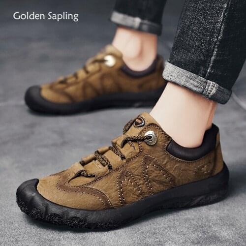 Golden Sapling Classic Shoes for Men Fashion Genuine Leather Handmade Flats Breathable Trekking Casual Shoe Vintage Leisure Flat