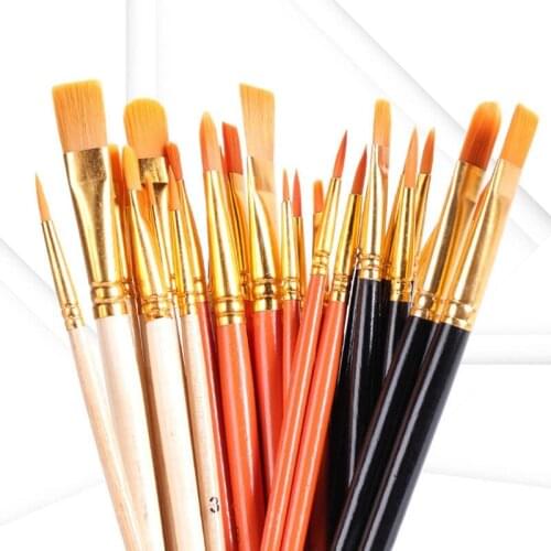 10 Pcs/set Artist Paint Brush Set High Quality Nylon Hair Wood Handle Watercolor Acrylic Oil Brush Painting Art Supplies