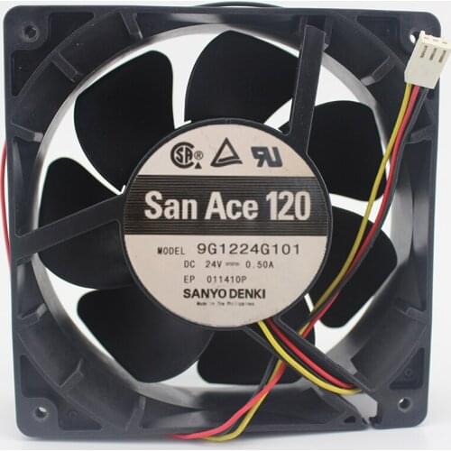 Sanyo Denki 9G1224G101 DC 24V 0.5A 120x120x38mm 3-wire Server Cooling Fan