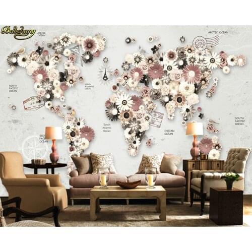 Beibehang Custom 3d wallpaper mural flowers flowers world map tv background wall home decoration papel de parede wall paper