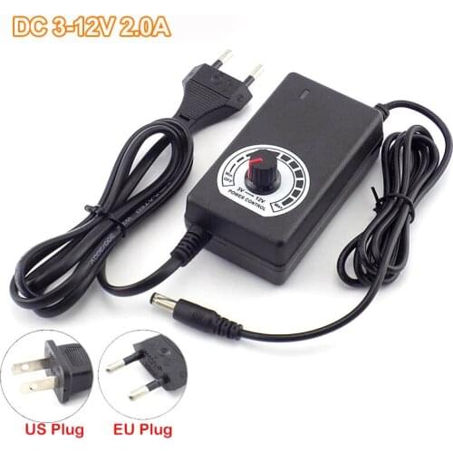 AC 100-220V to DC Adjustable Adapter 3-12V 2.0A CCTV Camera Power Supply Universal Charger for Led Strip Light 5.5*2.5mm H10
