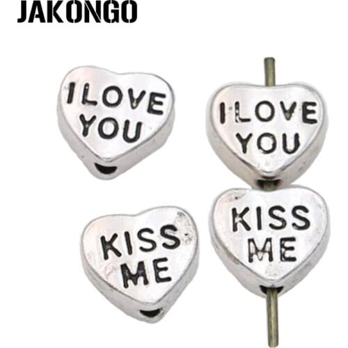 JAKONGO Tibetan Silver Plated I Love You Kiss Me Loose Beads for Jewelry Making Bracelet Spacer Beads Accessories DIY 20PCS/lot