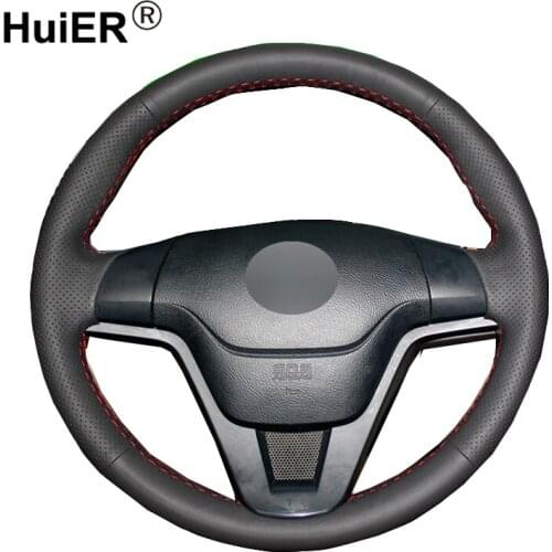 HuiER Hand Sewing Car Steering Wheel Cover Black Leather Car Styling For Honda CRV 2007 2008 2009 2010 2011 Steering Wheel