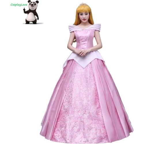 CosplayLove Sleeping Beauty Pink Adult Briar Rose Princess Aurora Long Dress Cosplay Costume Custom Made