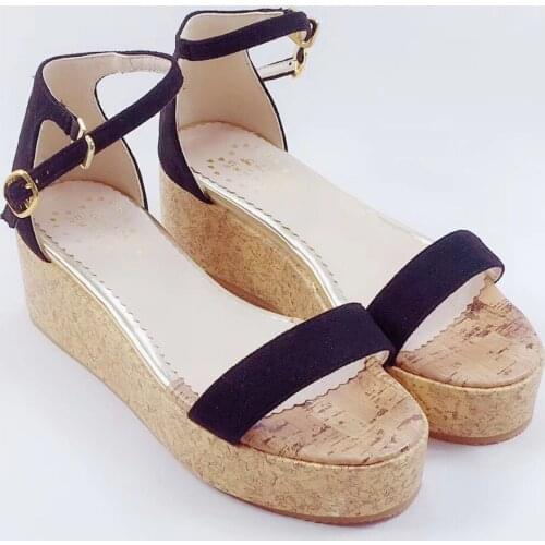 Elegant Womens Summer Simple Flock Lolita Sandals High Platform Ankle Strap Lolita Heel Shoes