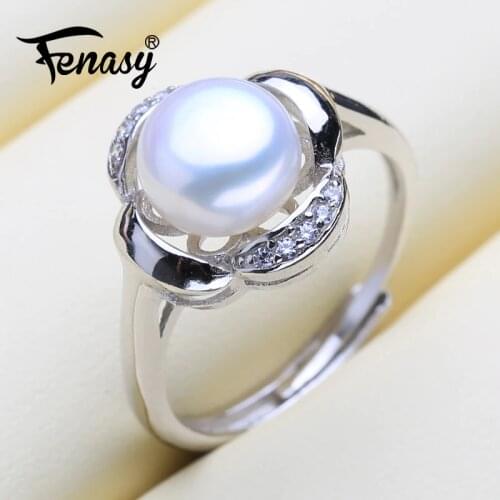 FENASY Brand Natural Freshwater Pearl Rings 925 Sterling Silver Ring Real Pearl Rings For Women Flower Party Ring Fine Jewelry