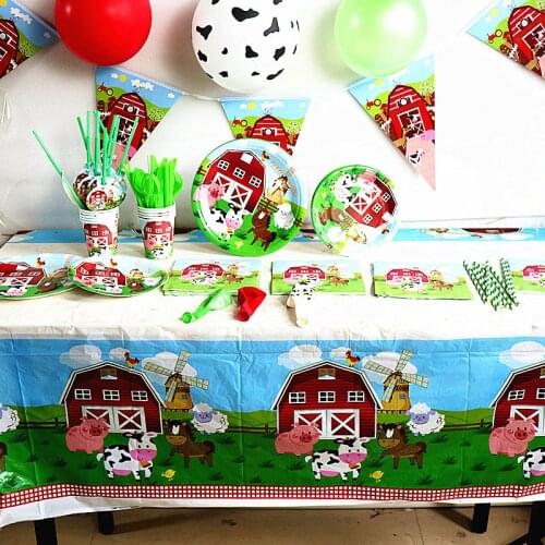Farm Animals Theme Birthday Party Decoration Kids Paper Napkins Plates Cups Bags Disposable Party Tableware Decorative Plates