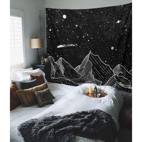 Hot Sale Tapestry Black And White Simple Style Chic View Printed Hanging Blanket Bed Room Background Valance Bed Sheet Gift