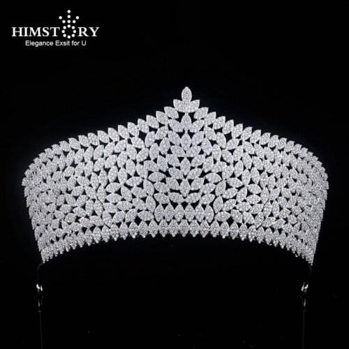 Himstory Vinatge Big Full Zircon Cubic Bridal Headdress Crown Wedding Crystal Hairband Tiaras Hair Accessories