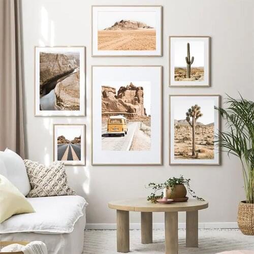 Desert Cactus Canvas Painting Bohemia Poster Print Boho Grand Canyon Wall Art Pictures Road for Living Room Modern Interior Home