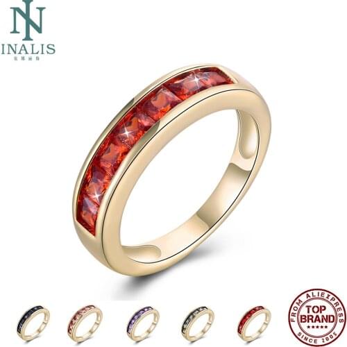 INALIS Rings For Women Romantic Champagne Gold Square-Shape Semi-Circle Clear Cubic Zirconia Anniversary Ring Fashion Jewelry