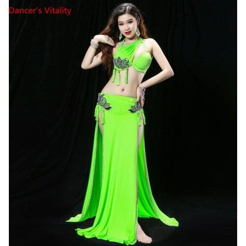 Belly Dance Suit Diamond-Studded Bra Split Long Skirt Competition Clothes Set Female Top Profession Performance Clothing