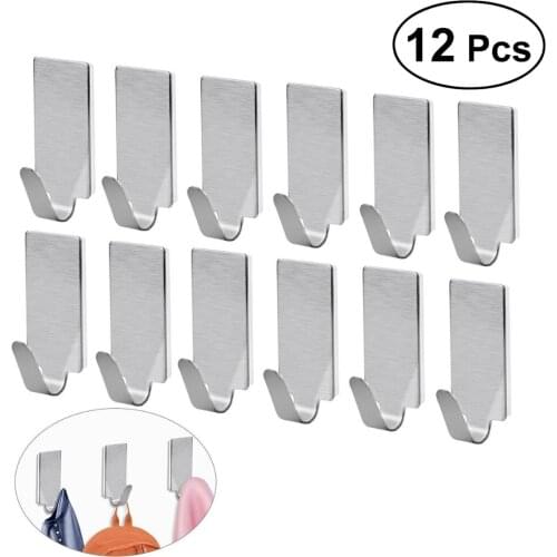 12pcs Adhesive Stainless Steel Towel Hooks Family Robe Hanging Hooks Hats Bag Family Robe Hats Bag Key Adhesive Wall Hanger