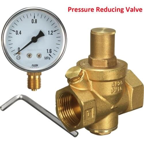 DN15 1/2" Brass Water Pressure Reducing Valve+Pressure Guage Regulator Adjustable Relief Valve Gauge