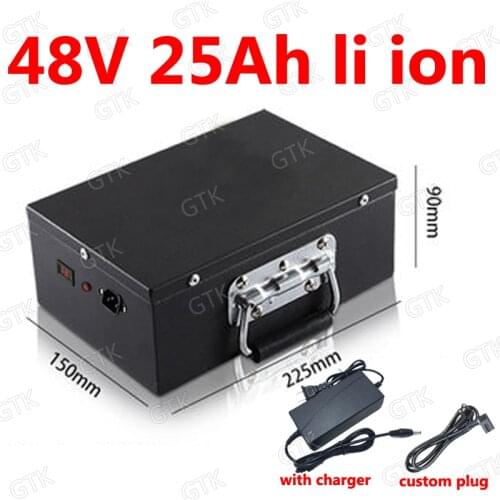 GTK 48v 25ah lithium ion battery with BMS 16850 li ion rechargeable for 1500w bike bicycle e scooter Rickshaw EV + 3A charger