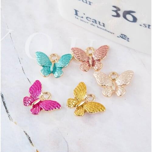 10pcs/pack Sweet Colorful Butterfly Charms Gold Color Cute Enamel Animal Charms For Girls DIY Earrings Jewelry Accessories