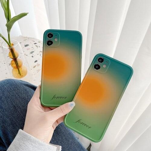 Fashion Gradient Green Sunset Pattern TPU Phone Case for iPhone 12 Simple Art Style Soft Cover for iPhone 11/7/8/XS/X/XR