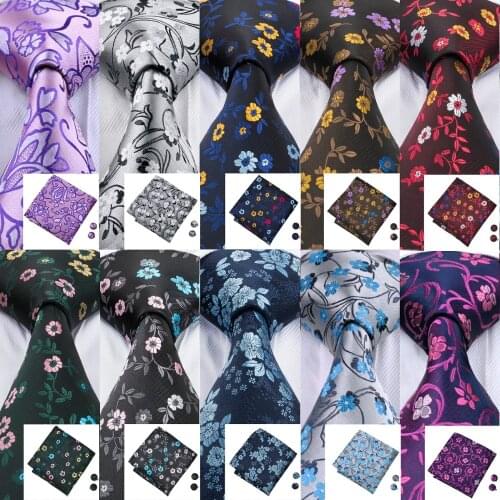20 Styles Mens Necktie Floral Silk Tie Hanky Cufflinks Sets Ties for mens gravata For Wedding Party Business Barry.Wang