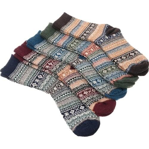 5Pairs Adult Thermal Sock Mens Socks Winter Warm Soft Wool Thick Sock Against Cold Nordic Comfortable Unique Style