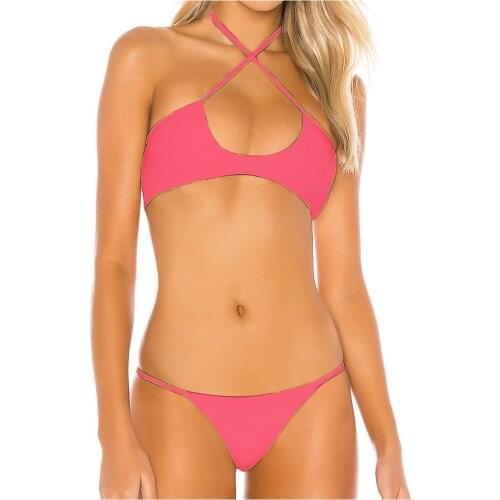 Novelty Cross Halter Bikini Push Up Summer Womens Costume Da Bagno Donna Sexy Split Swimsuit Solid Low Waist Beachwear Bikinis