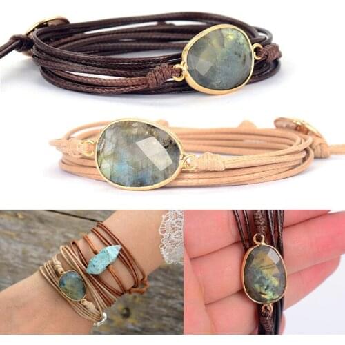 New Style Rope Bracelet Women Natural Stones Labradorite Ethnic Hand Chain Multi Layer Knot Rope Wrap Bracelet Jewelry Gift