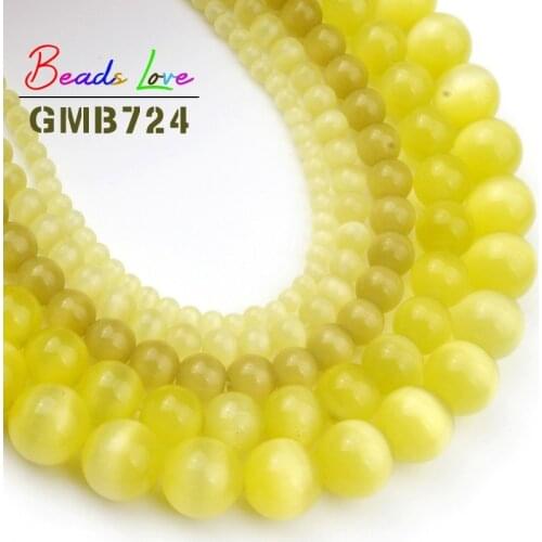 Wholesale Yellow Cat eye Bead 4 6 8 10 12mm Round Loose Beads For Jewelry Making Opal Natural Stone DIY Bracelet Necklace 15