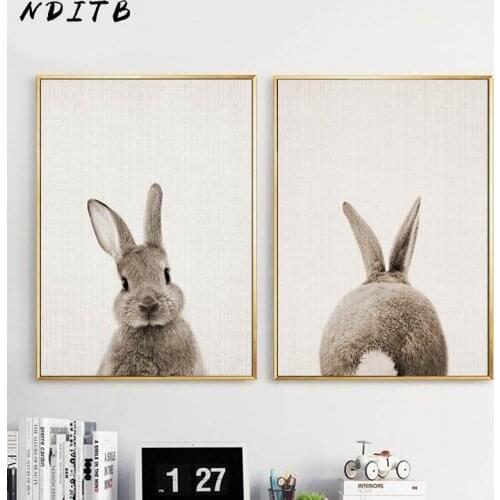 NDITB Rabbit Bunny Butt Tail Canvas Art Poster Woodland Baby Animal Nursery Print Painting Wall Picture for Living Room Decor